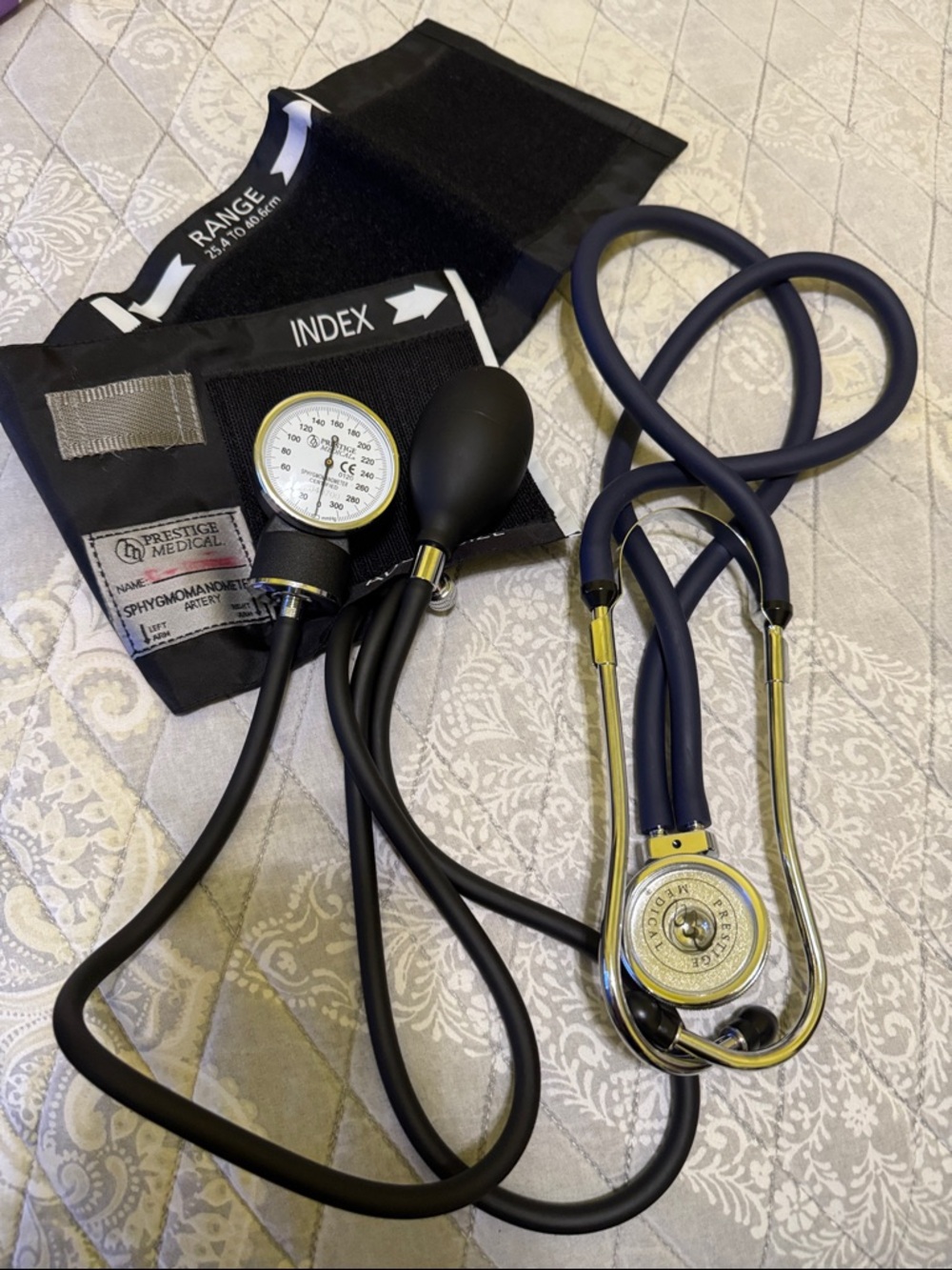 Navy Stethoscope and Black Blood Pressure Cuff Set for men and women
